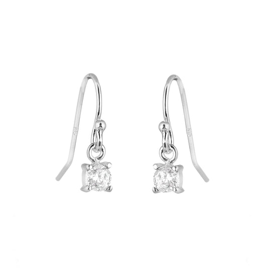 Boucles d'oreilles pendantes en argent sterling avec zircone cubique transparent et pierre de naissance d'avril
