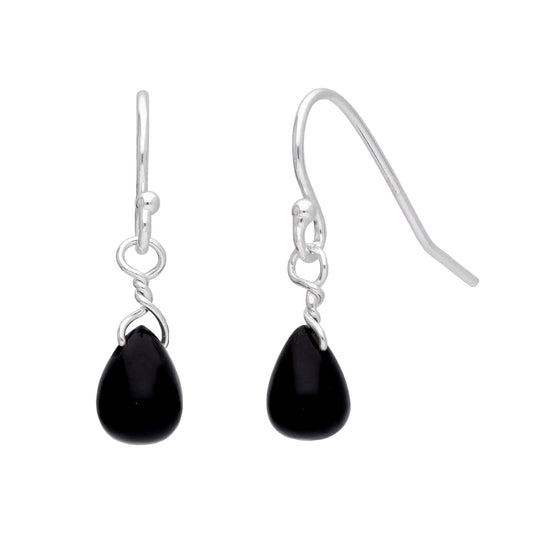 Boucles d'oreilles pendantes en argent sterling avec perles de cristal noires en forme de larme