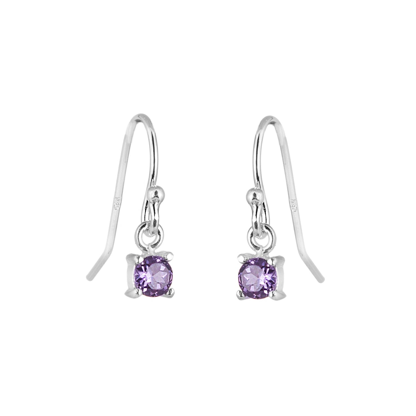 Boucles d'oreilles pendantes en argent sterling avec améthyste et zircone cubique, pierre de naissance de février
