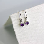 Boucles d'oreilles pendantes en argent sterling avec améthyste et zircone cubique, pierre de naissance de février