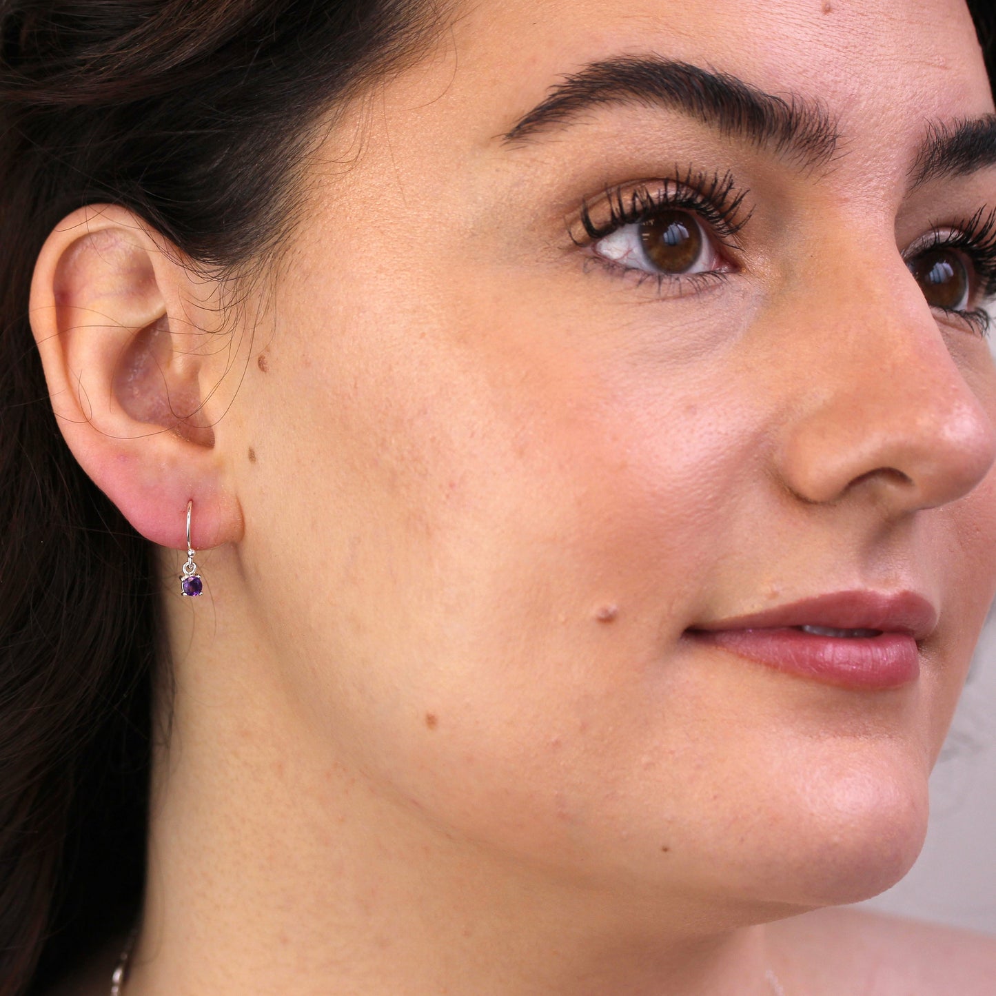 Boucles d'oreilles pendantes en argent sterling avec améthyste et zircone cubique, pierre de naissance de février