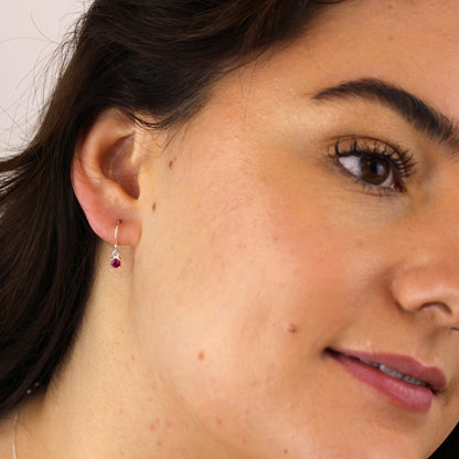 Boucles d'oreilles pendantes en argent sterling avec rubis et zircone cubique, pierre de naissance de juillet