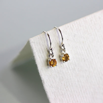 Boucles d'oreilles pendantes en argent sterling avec citrine et zircone cubique, pierre de naissance de novembre