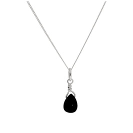 Collier en argent sterling avec perles de cristal noires en forme de larme - 35 à 81 cm