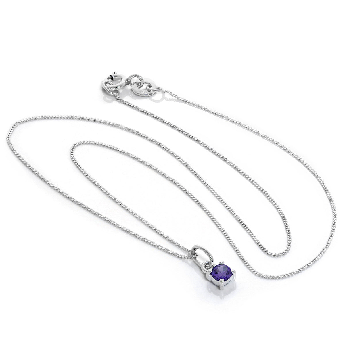 Collier en argent sterling avec améthyste et zircone cubique, pierre de naissance de février - 35,6 à 81,3 cm