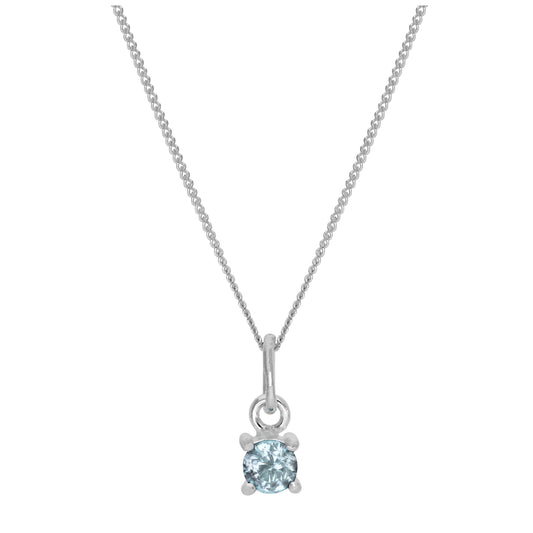Collier en argent sterling avec aigue-marine et zircone cubique, pierre de naissance du mois de mars - 14 à 32 pouces