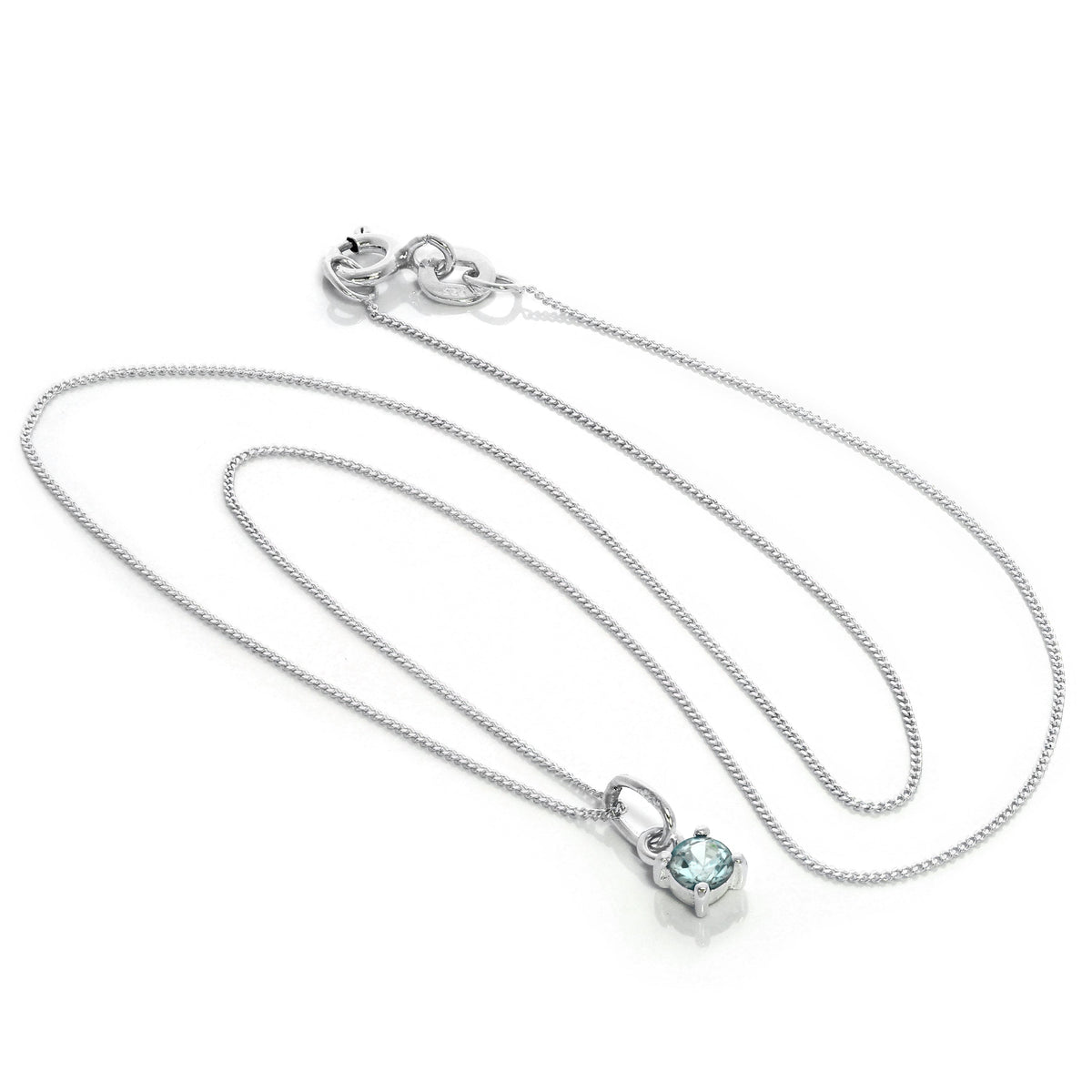 Collier en argent sterling avec aigue-marine et zircone cubique, pierre de naissance du mois de mars - 35 à 81 cm