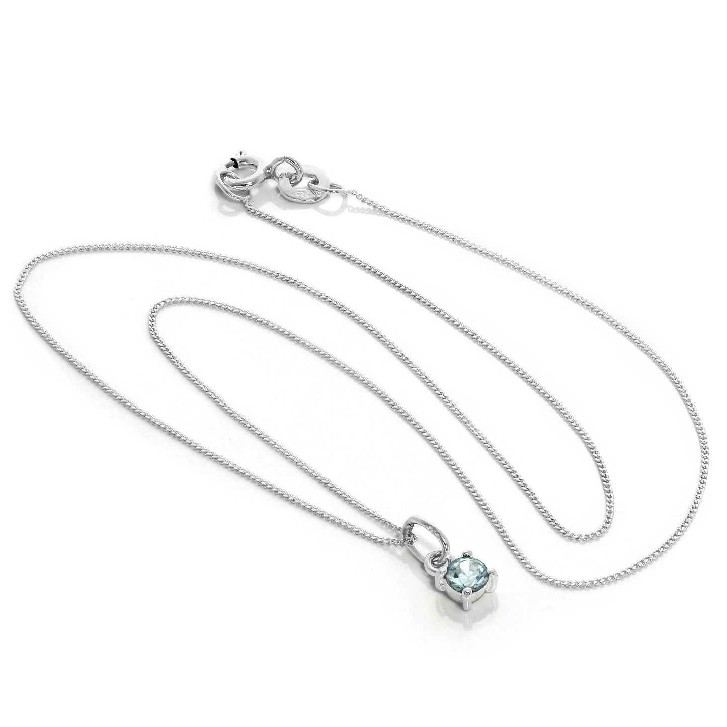 Collier en argent sterling avec aigue-marine et zircone cubique, pierre de naissance du mois de mars - 14 à 32 pouces