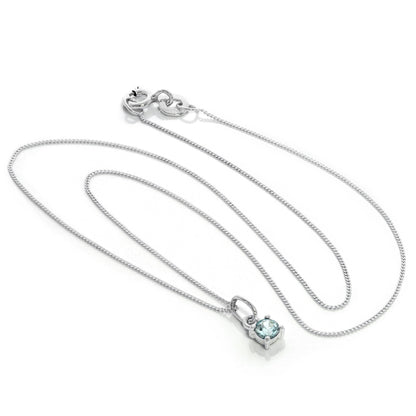 Collier en argent sterling avec aigue-marine et zircone cubique, pierre de naissance du mois de mars - 14 à 32 pouces