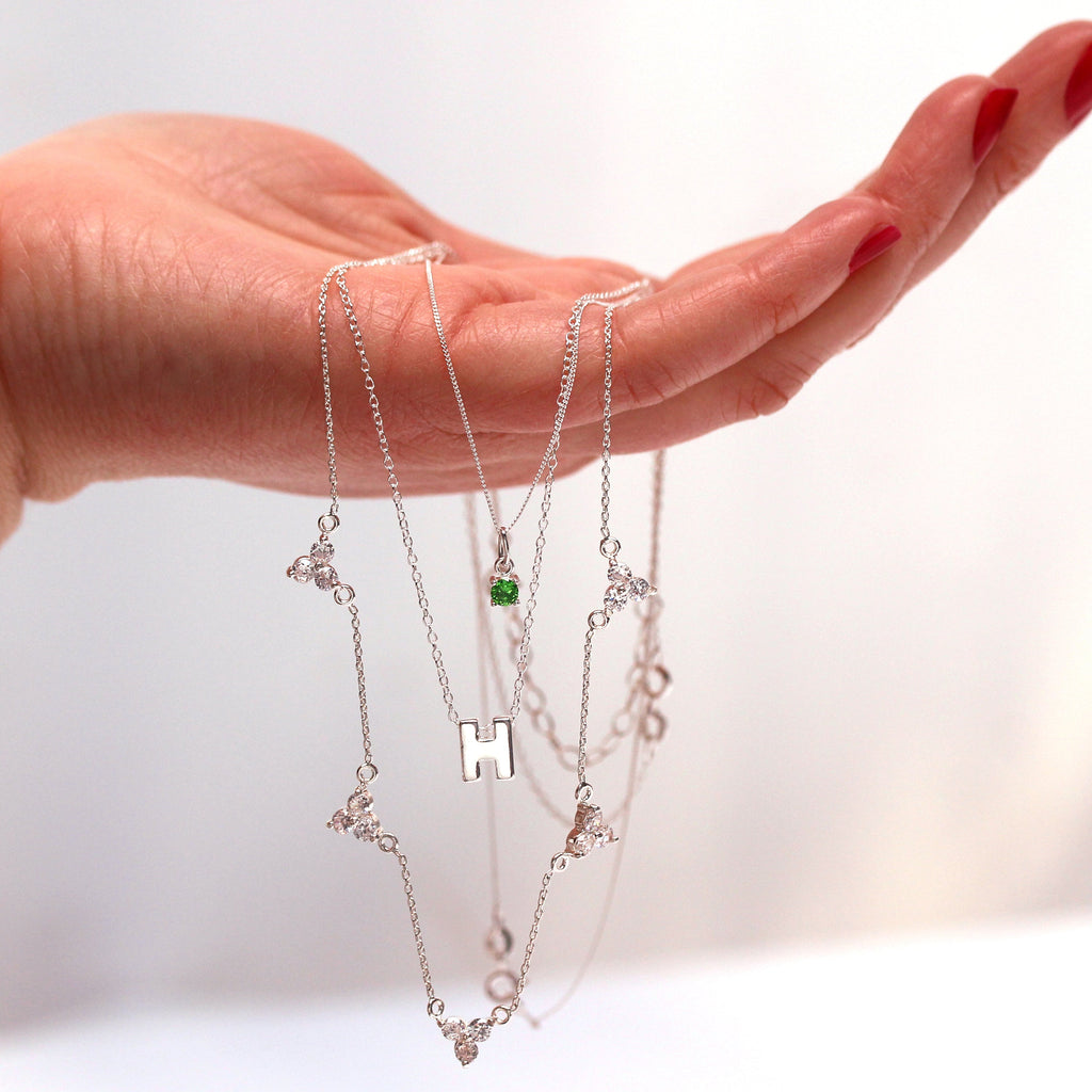 Collier de perles en argent sterling avec lettres de l'alphabet de 45 cm (A à Z)