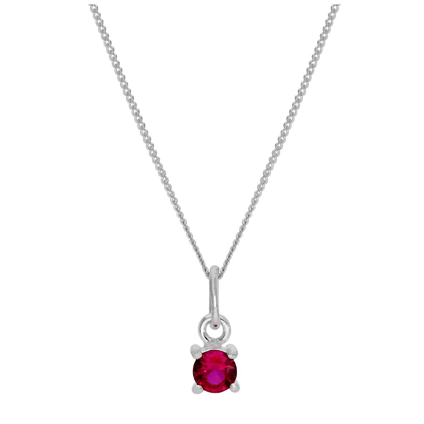 Collier en argent sterling avec pierre de naissance de juillet et rubis CZ - 14 à 32 pouces
