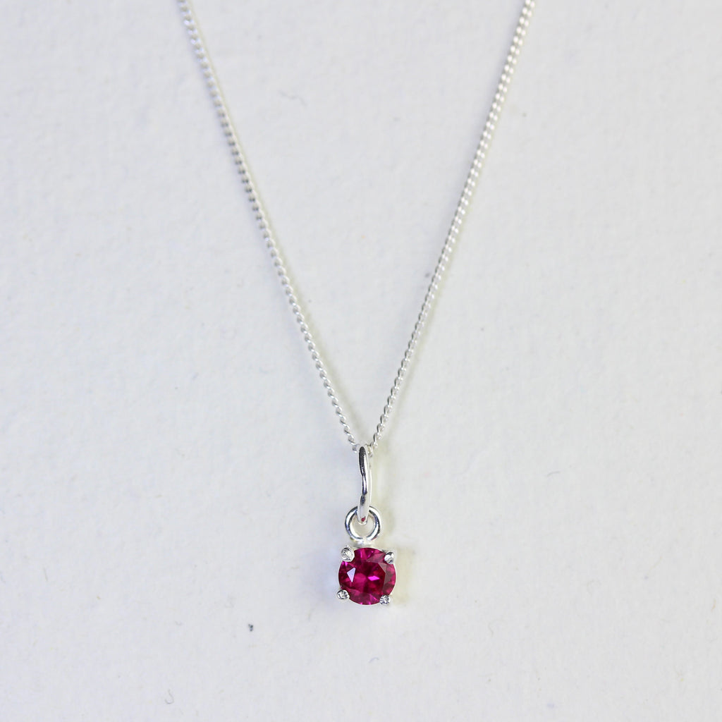 Collier en argent sterling avec pierre de naissance de juillet et rubis CZ - 35 à 81 cm