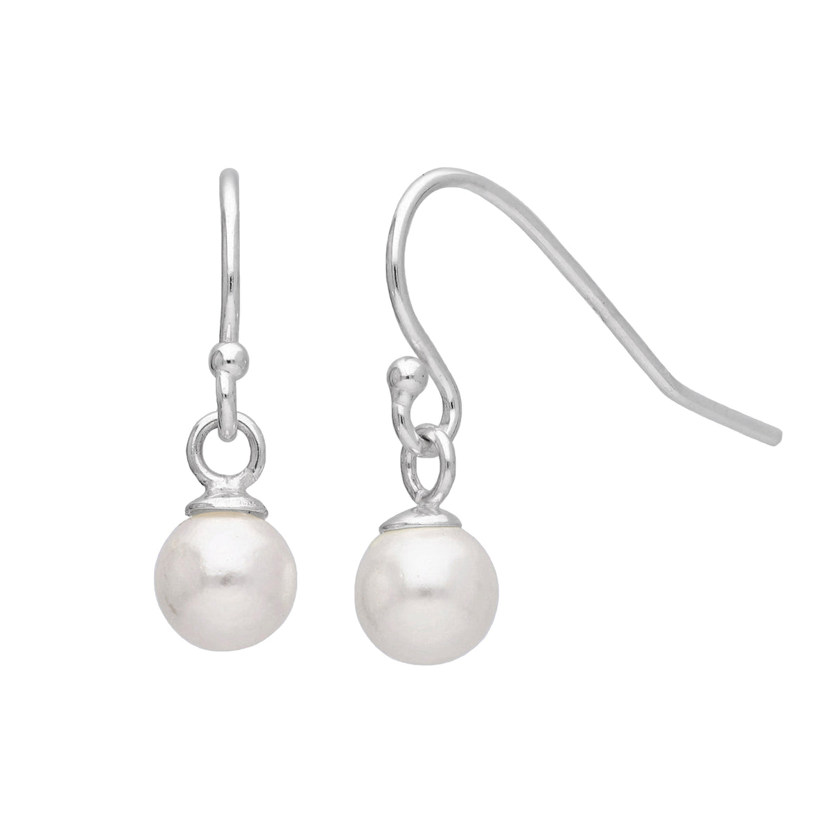 Boucles d'oreilles pendantes en argent sterling avec perles rondes de 5 mm en forme de crochet