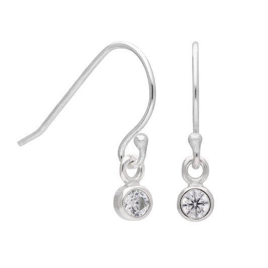 Boucles d'oreilles pendantes en argent sterling avec zircones cubiques transparents de 3 mm en forme de hameçon