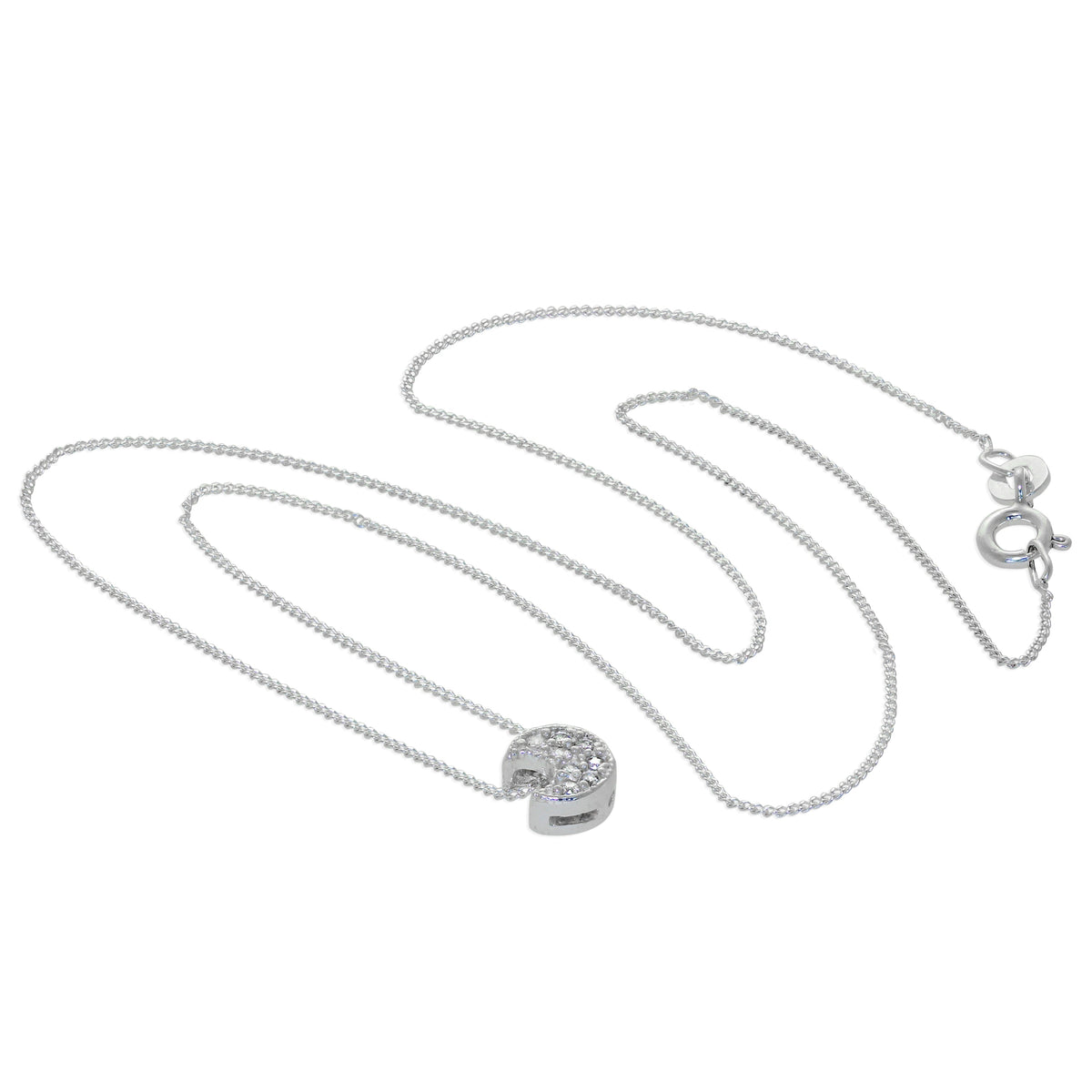 Collier flottant en argent sterling avec lune et zircones cubiques transparents, 40,6 à 81,3 cm