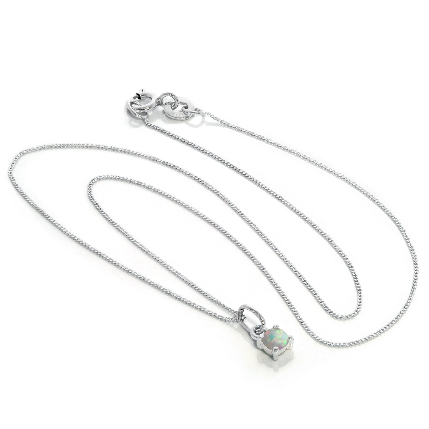 Collier en argent sterling avec opale et pierre de naissance d'octobre - 14 à 32 pouces