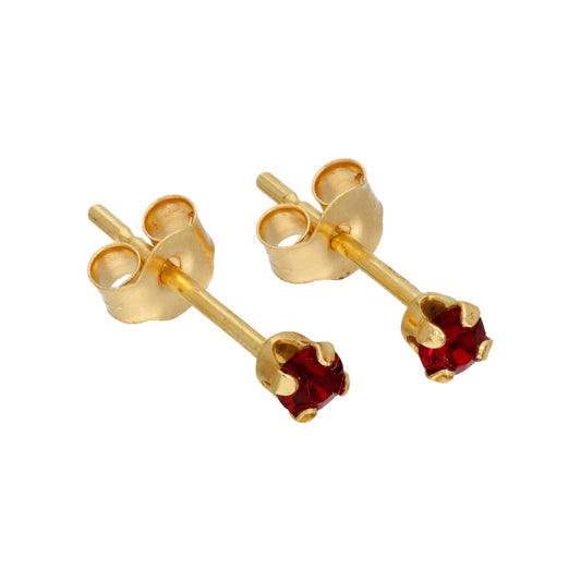 Boucles d'oreilles à tige en or 9 carats et cristal CZ rouge rubis de 2 mm serti griffes