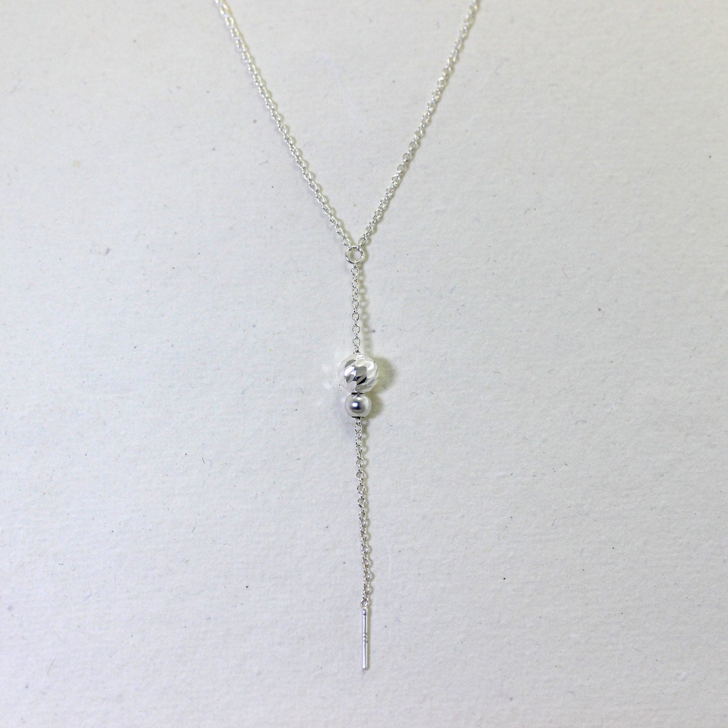 Collier en argent sterling avec perles boules taillées en diamant de 40 cm
