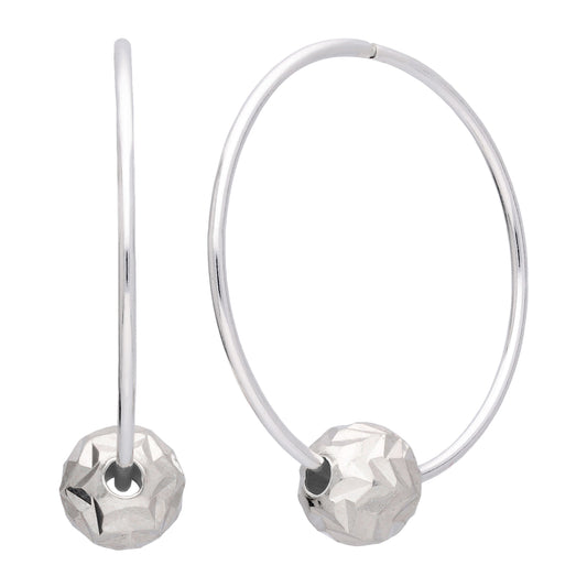 Boucles d'oreilles créoles en argent sterling de 22 mm avec perles boules taillées en chevron