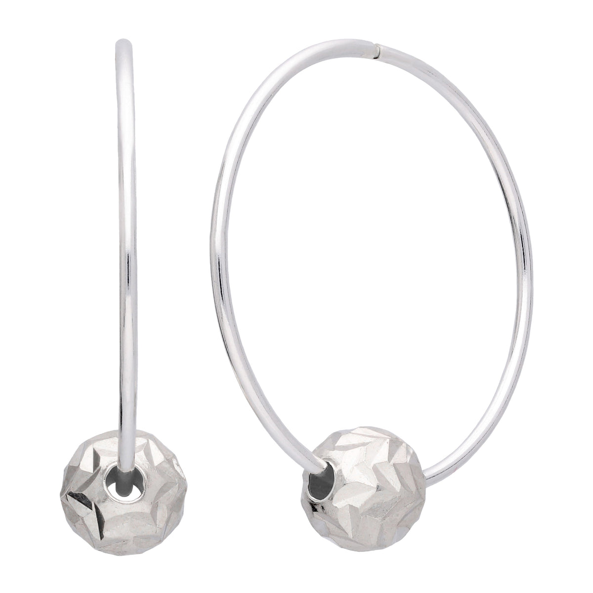 Boucles d'oreilles créoles en argent sterling de 22 mm avec perles boules taillées en chevron