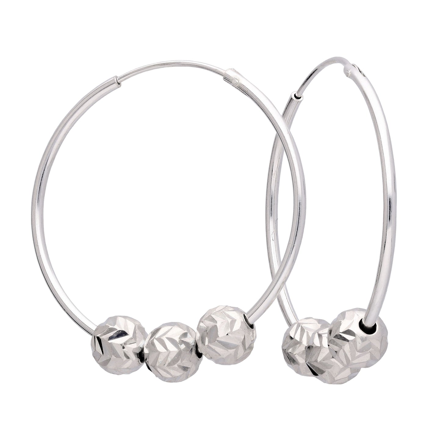 Boucles d'oreilles créoles en argent sterling de 30 mm avec perles à triple chevron