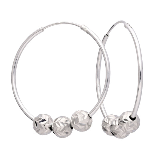Boucles d'oreilles créoles en argent sterling de 30 mm avec perles à triple chevron