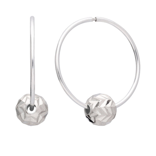 Boucles d'oreilles créoles en argent sterling de 18 mm avec perles boules taillées en chevron