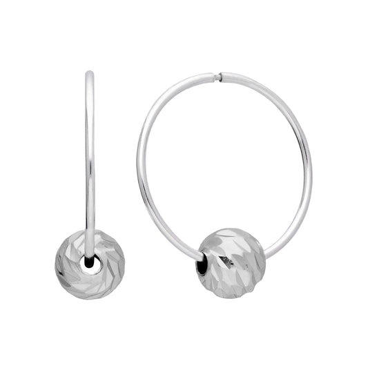 Boucles d'oreilles créoles en argent sterling de 18 mm avec perles boules taillées en diamant