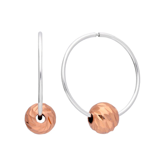 Boucles d'oreilles créoles en argent sterling de 18 mm avec perles boules taille diamant plaquées or rose