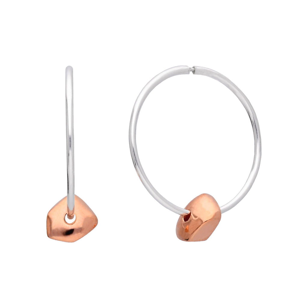 Créoles en argent sterling de 18 mm avec perles pépites épaisses plaquées or rose