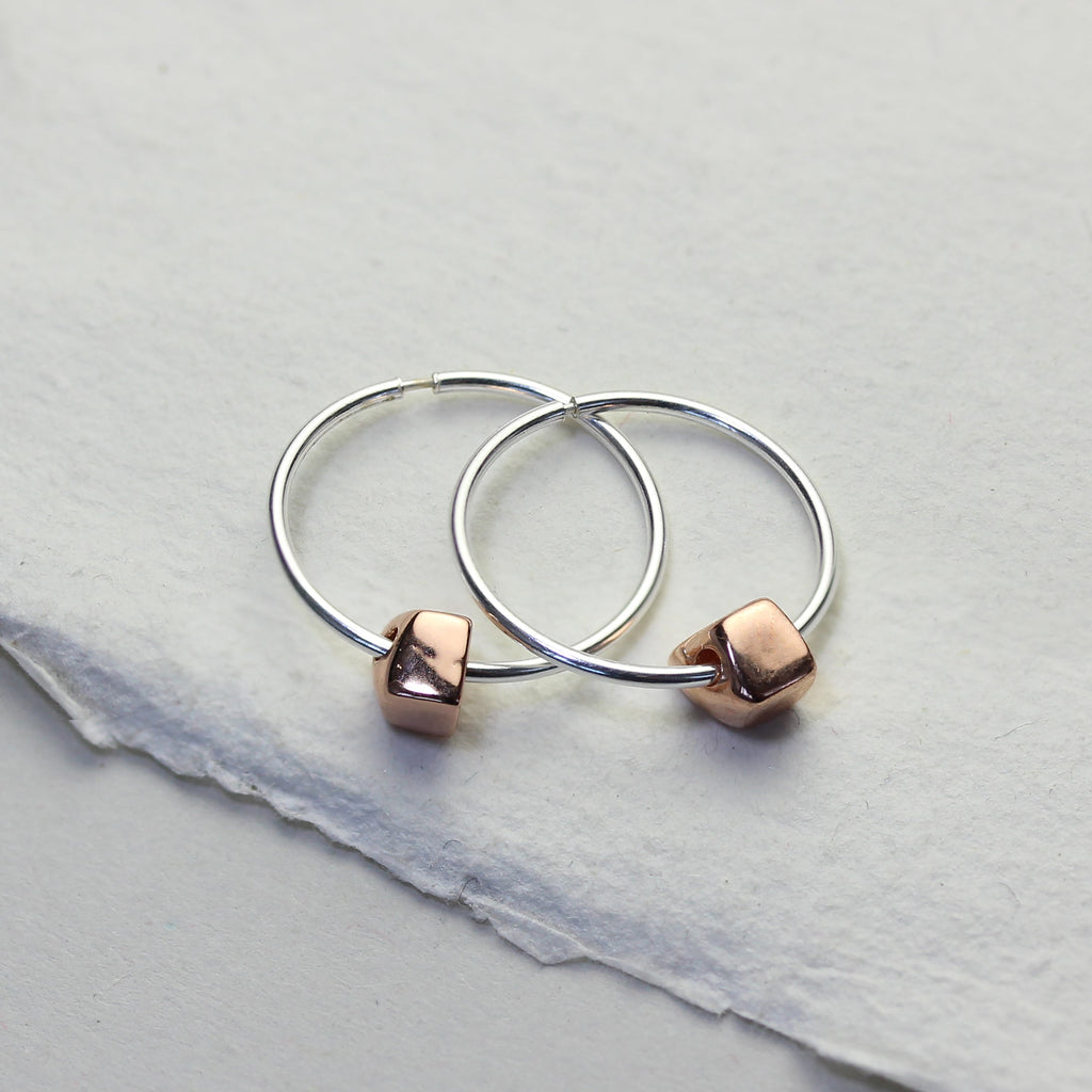 Créoles en argent sterling de 18 mm avec perles pépites épaisses plaquées or rose