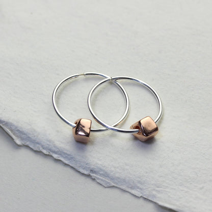 Créoles en argent sterling de 18 mm avec perles pépites épaisses plaquées or rose