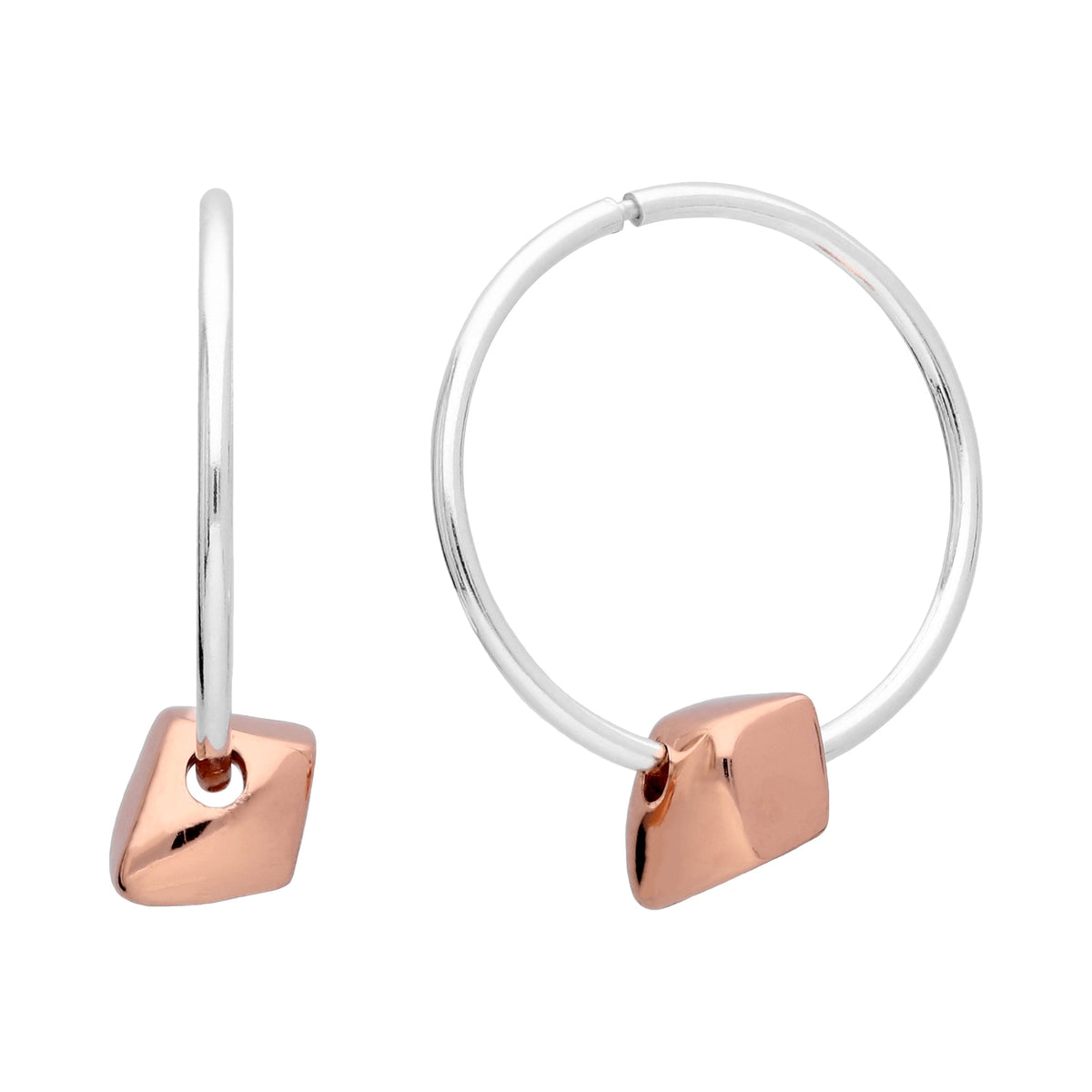 Boucles d'oreilles créoles en argent sterling de 14 mm avec breloques pépites plaquées or rose