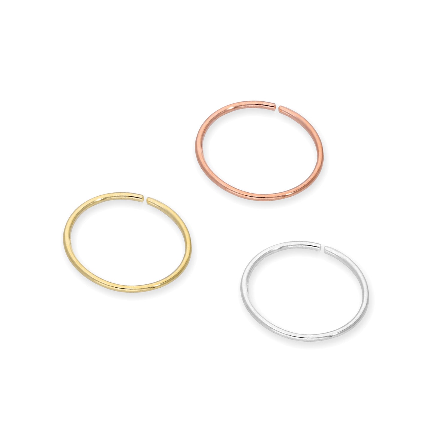 Ensemble de piercings pour hélix en or 9 carats de 8 mm - Jaune, rose et blanc