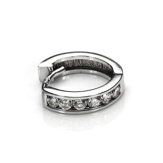 Piercing hélix créole en or blanc 9 carats avec zircones cubiques transparents