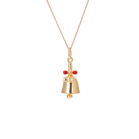 Collier Jingle Bell en argent sterling plaqué or - 14 à 32 pouces