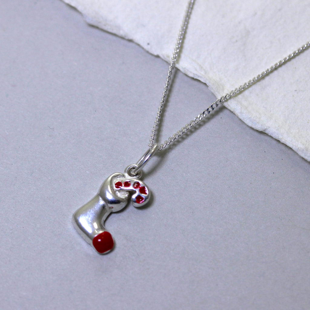 Collier en argent sterling avec bas de Noël et canne à sucre, 35 à 80 cm