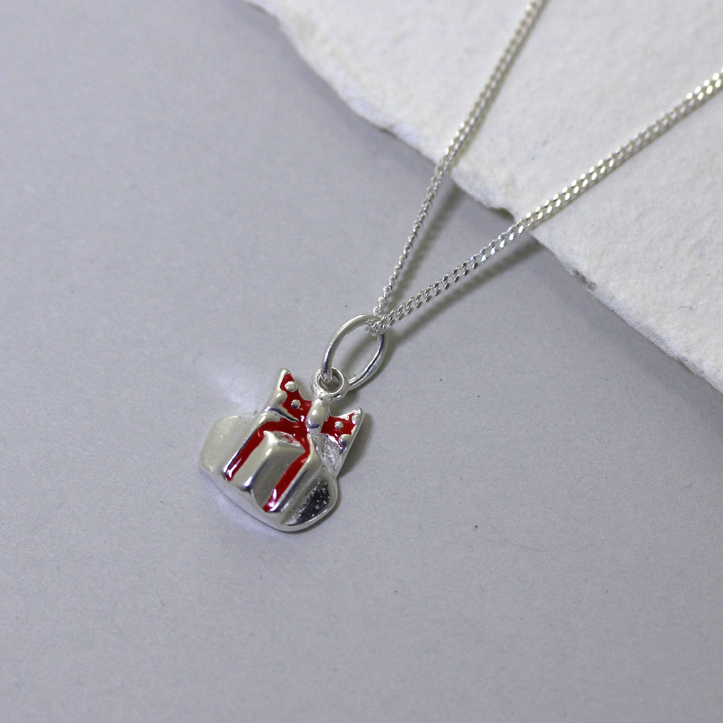 Collier cadeau de Noël en argent sterling et émail - 16 à 32 pouces