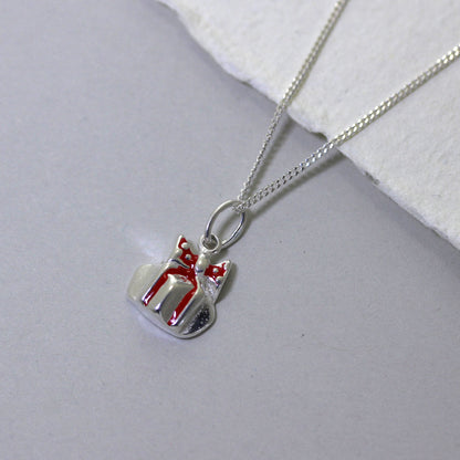 Collier cadeau de Noël en argent sterling et émail - 16 à 32 pouces