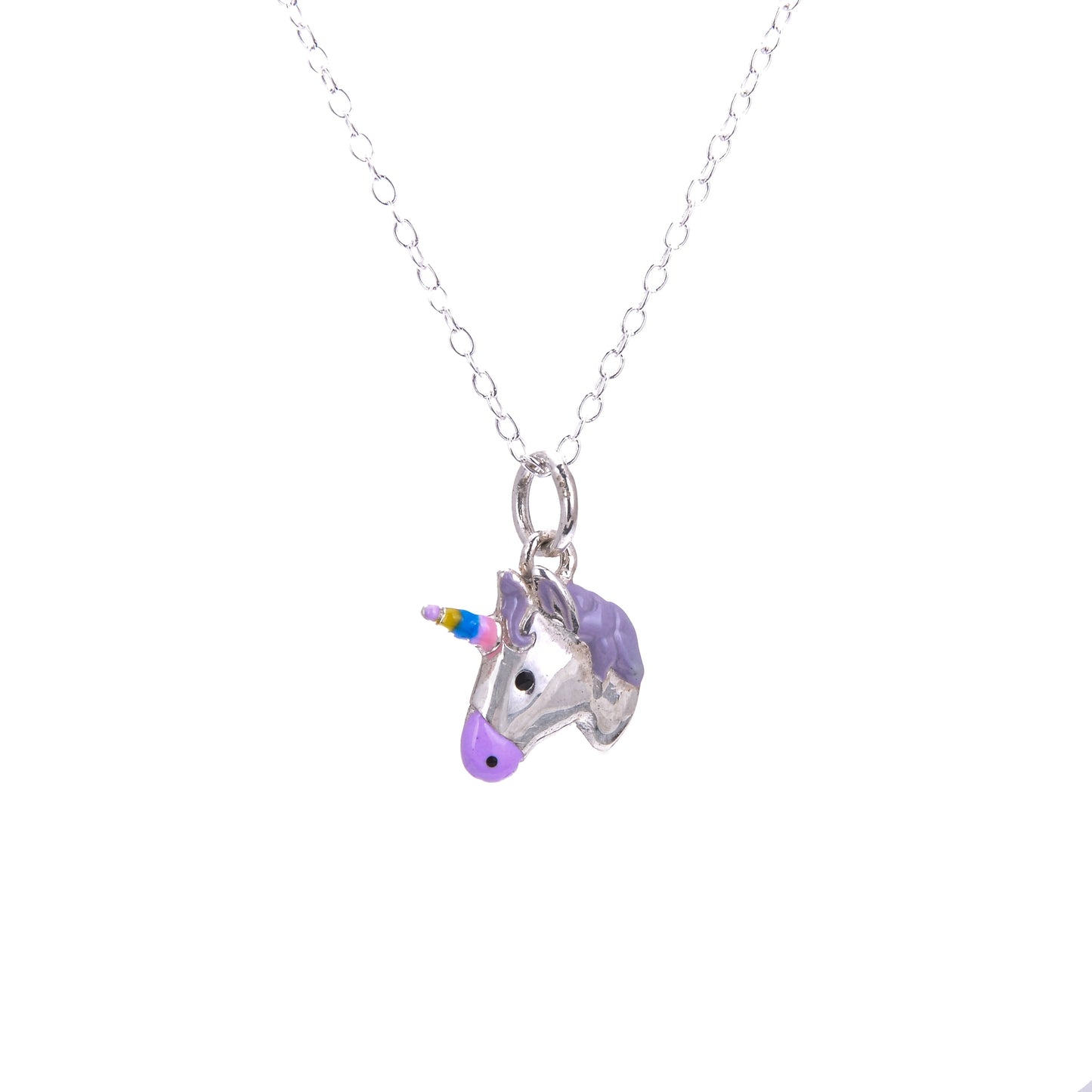 Collier en argent sterling et émail licorne - 14 à 32 pouces