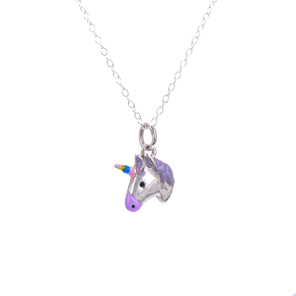 Collier en argent sterling et émail licorne - 35 à 81 cm