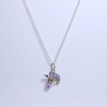 Collier en argent sterling et émail licorne - 14 à 32 pouces