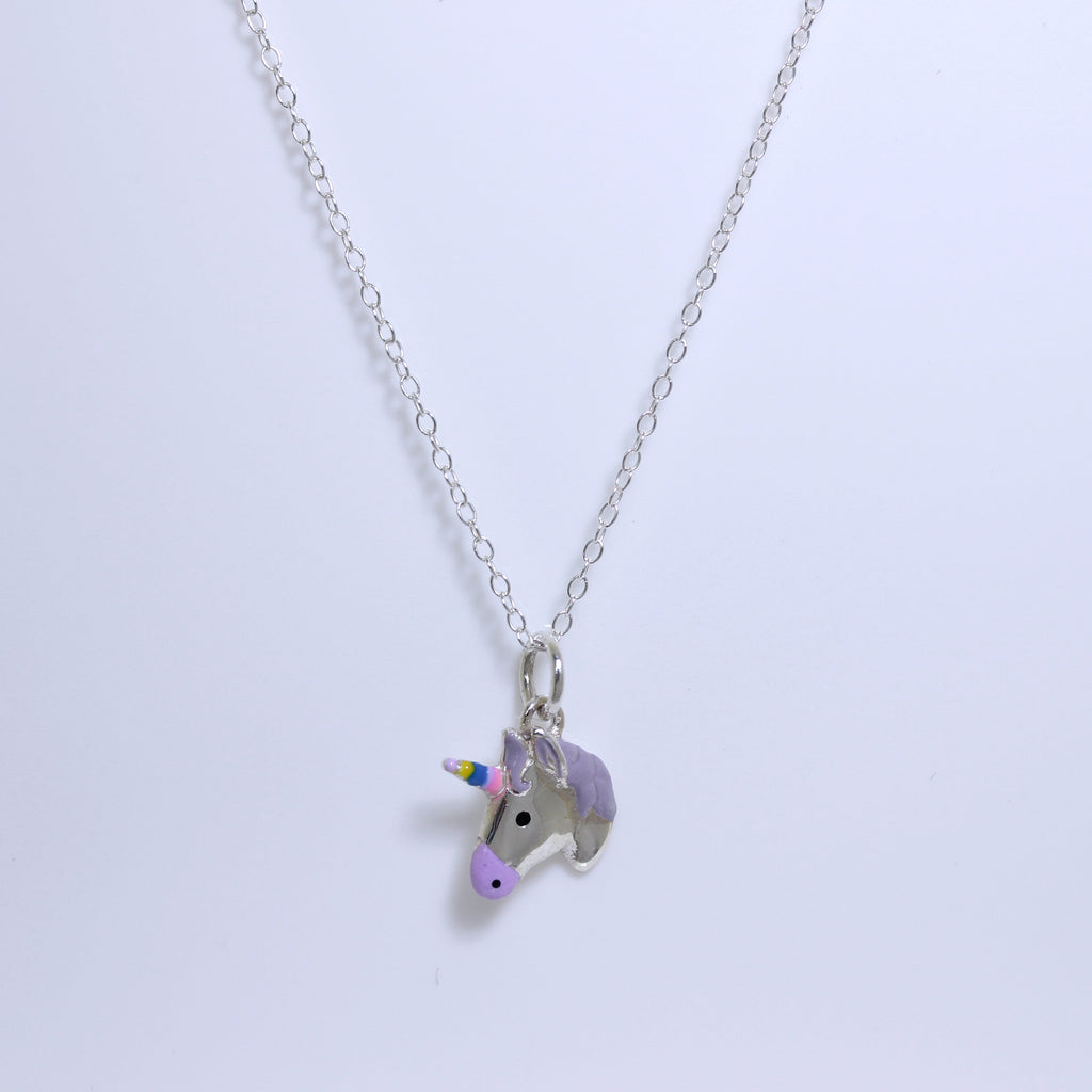 Collier en argent sterling et émail licorne - 35 à 81 cm