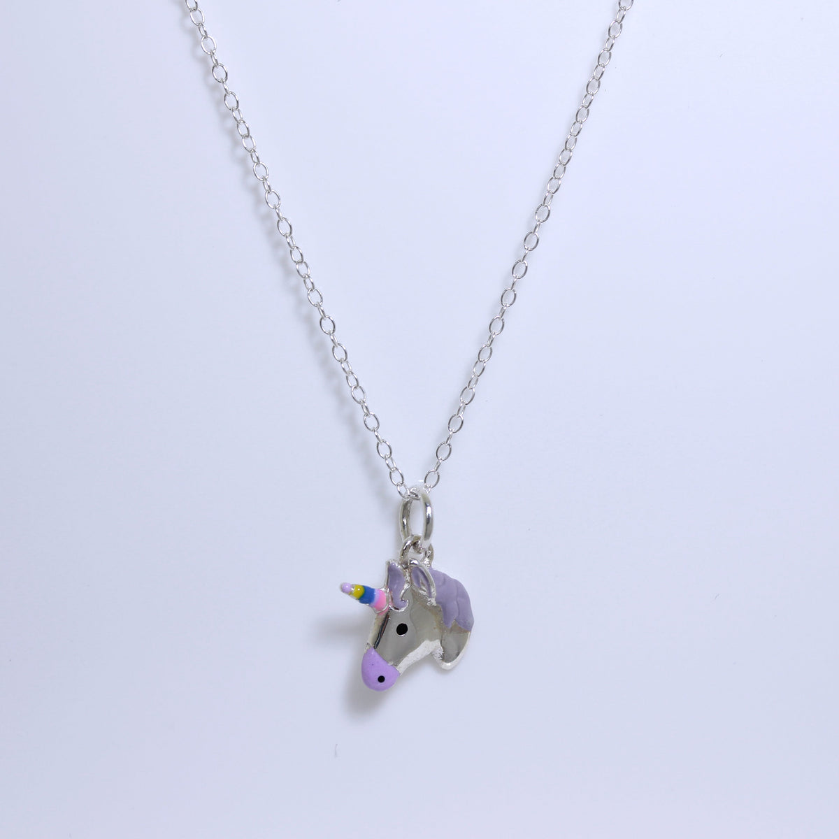 Collier en argent sterling et émail licorne - 35 à 81 cm