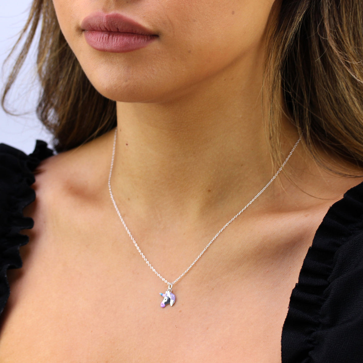 Collier en argent sterling et émail licorne - 35 à 81 cm