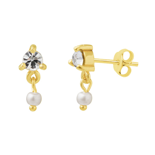 Boucles d'oreilles pendantes en argent sterling plaqué or et perles