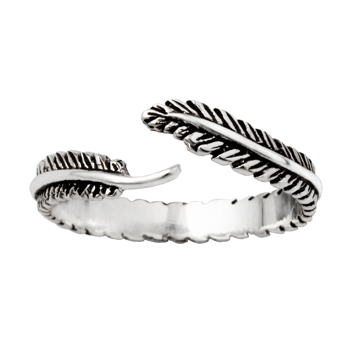 Bague réglable ouverte en argent sterling avec plume