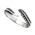Bague réglable ouverte en argent sterling avec plume