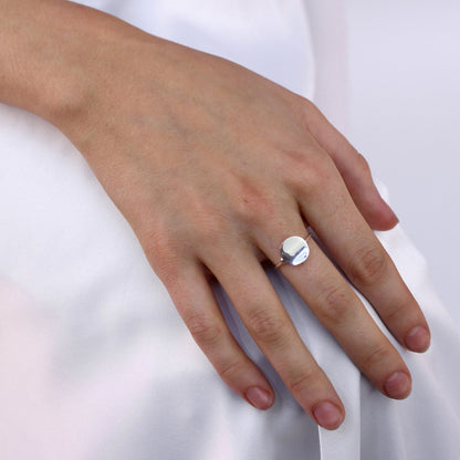 Bague réglable en argent sterling avec disque rond uni