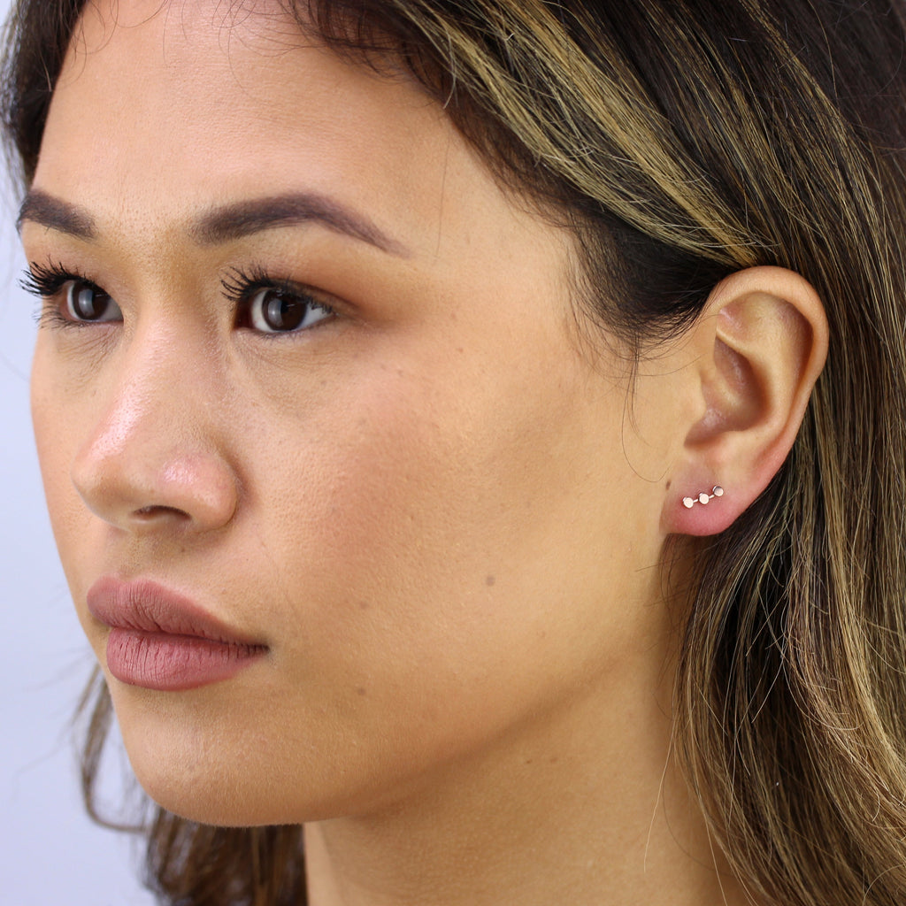 Boucles d'oreilles à trois disques en argent sterling plaqué or rose